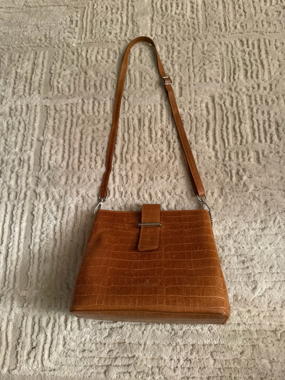 Chiara Ferretti Classic Croc-Embossed Leather Crossbody Bag in Tan